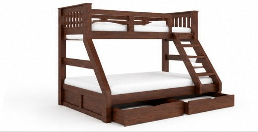 Wooden Loft Bunk Bed with Double Bed & Storage Drawers