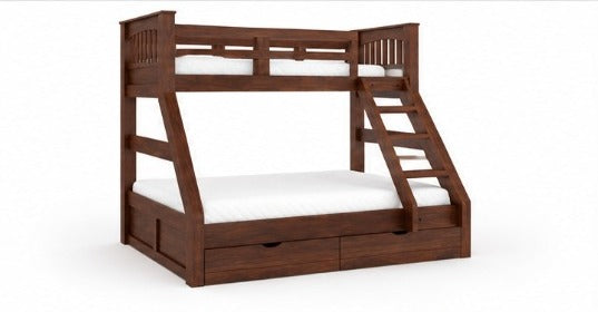 Wooden Loft Bunk Bed with Double Bed & Storage Drawers