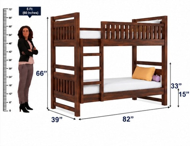 Solid Sheesham Wooden Bunk Bed with Ladder