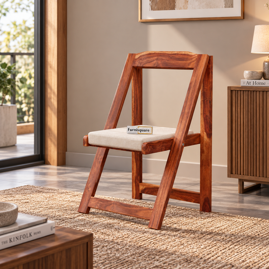 Wooden Folding Chair with Cushioned Seat for Living Room