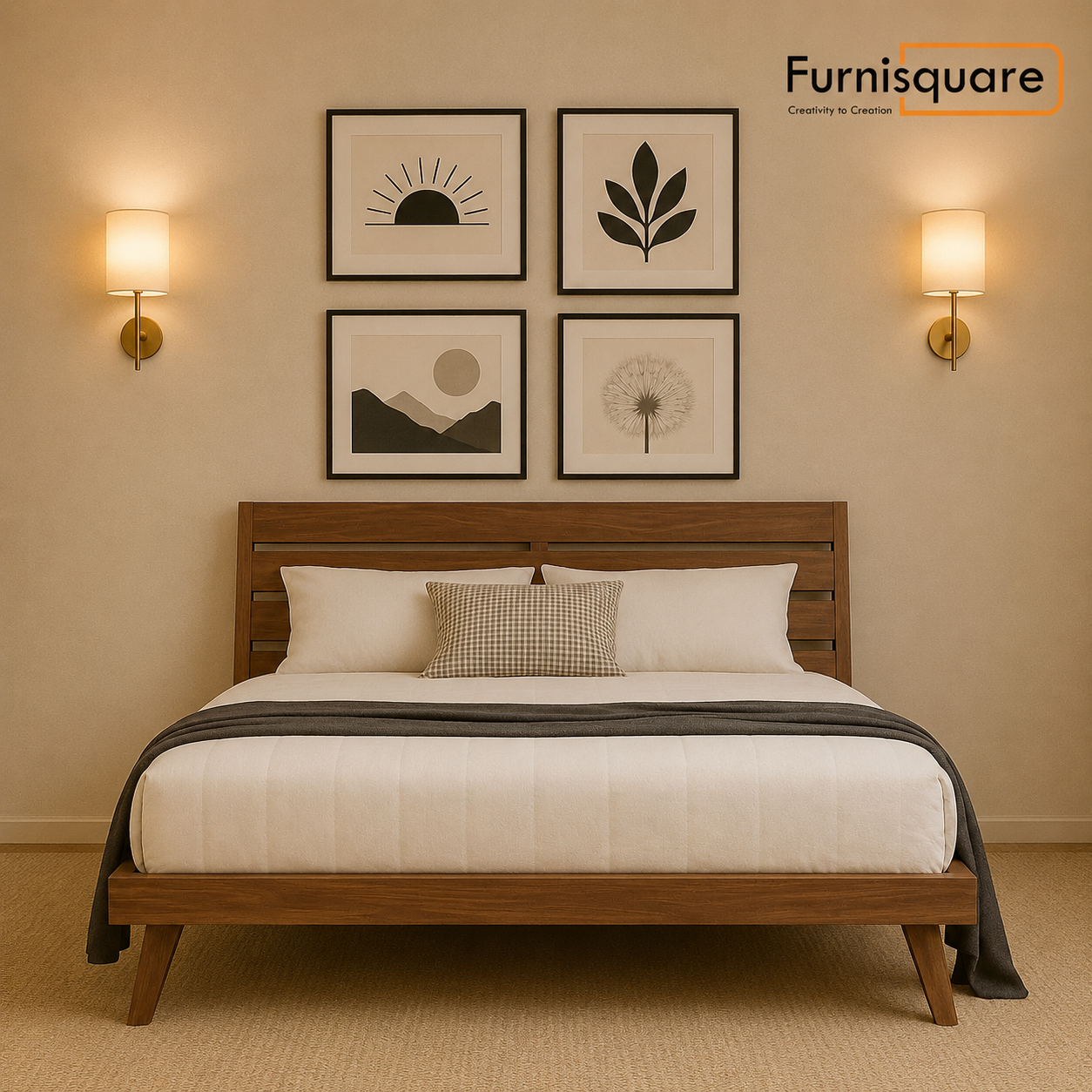 Solid Wood Queen Size Bed without Storage for Bedroom
