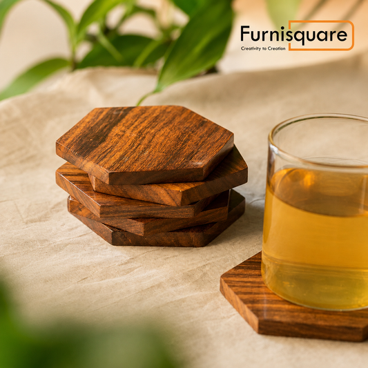 Solid Sheesham Wood Tea Coaster Set of 6