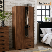 Solid Wood Wardrobe with Drawer Storage for Bedroom in Walnut Finish