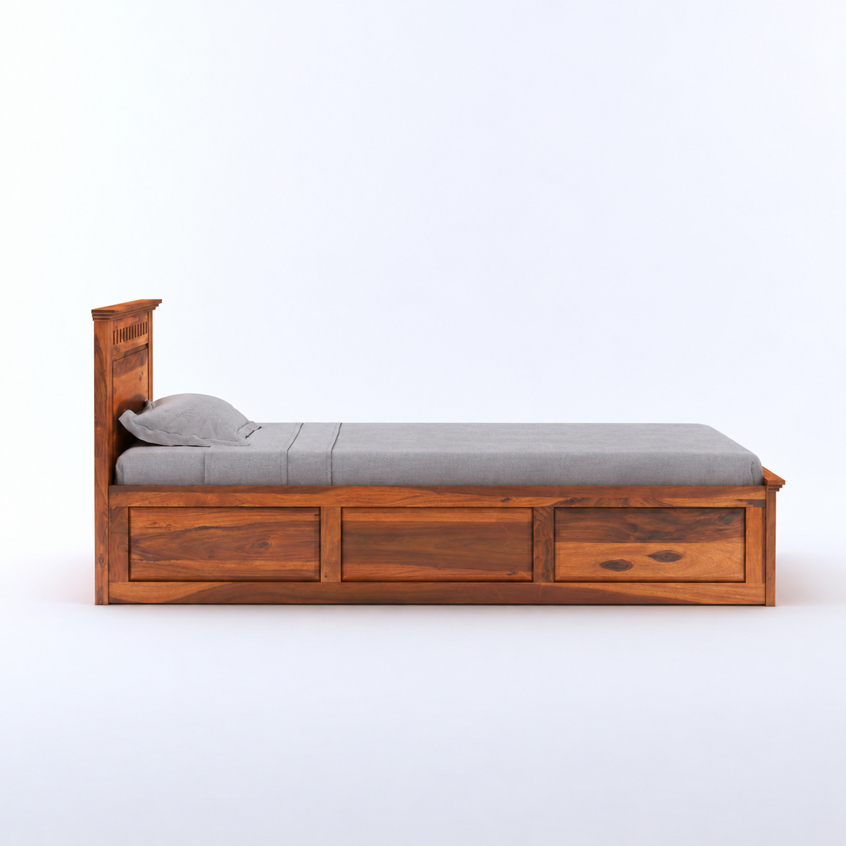 Solid Sheesham Wood Single Bed  with Storage  for Bedroom Home Furniture