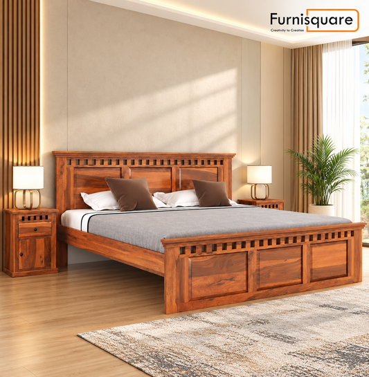 Solid Sheesham Wood King Size Bed Without Storage (78x72)