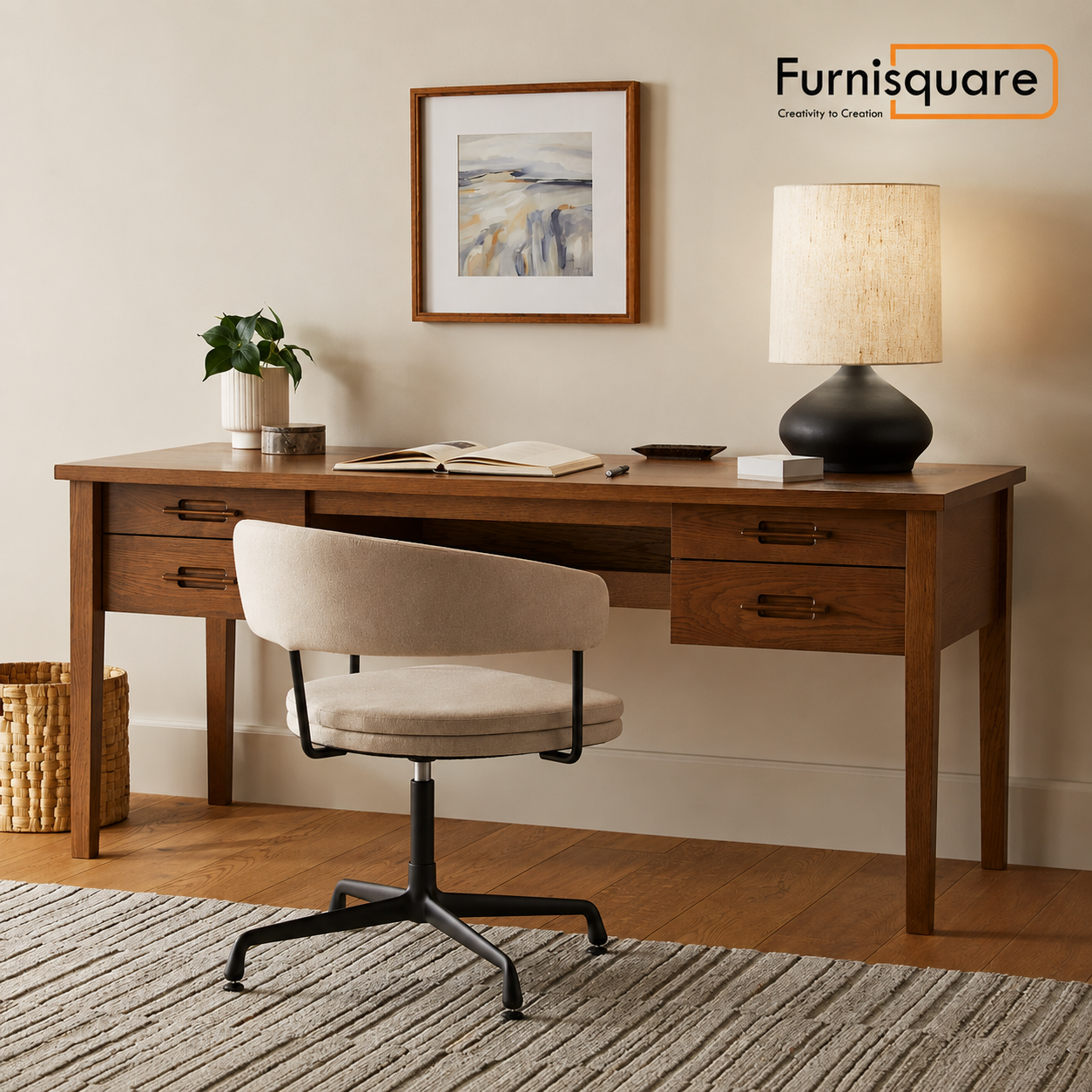 Solid Wood Study Table with Drawers Study Room
