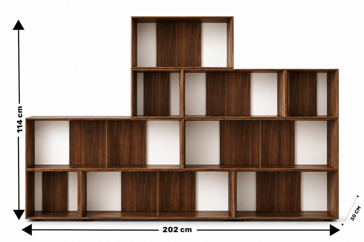 Solid Wood Adjustable Bookshelf for Living Storage in Walnut Finish