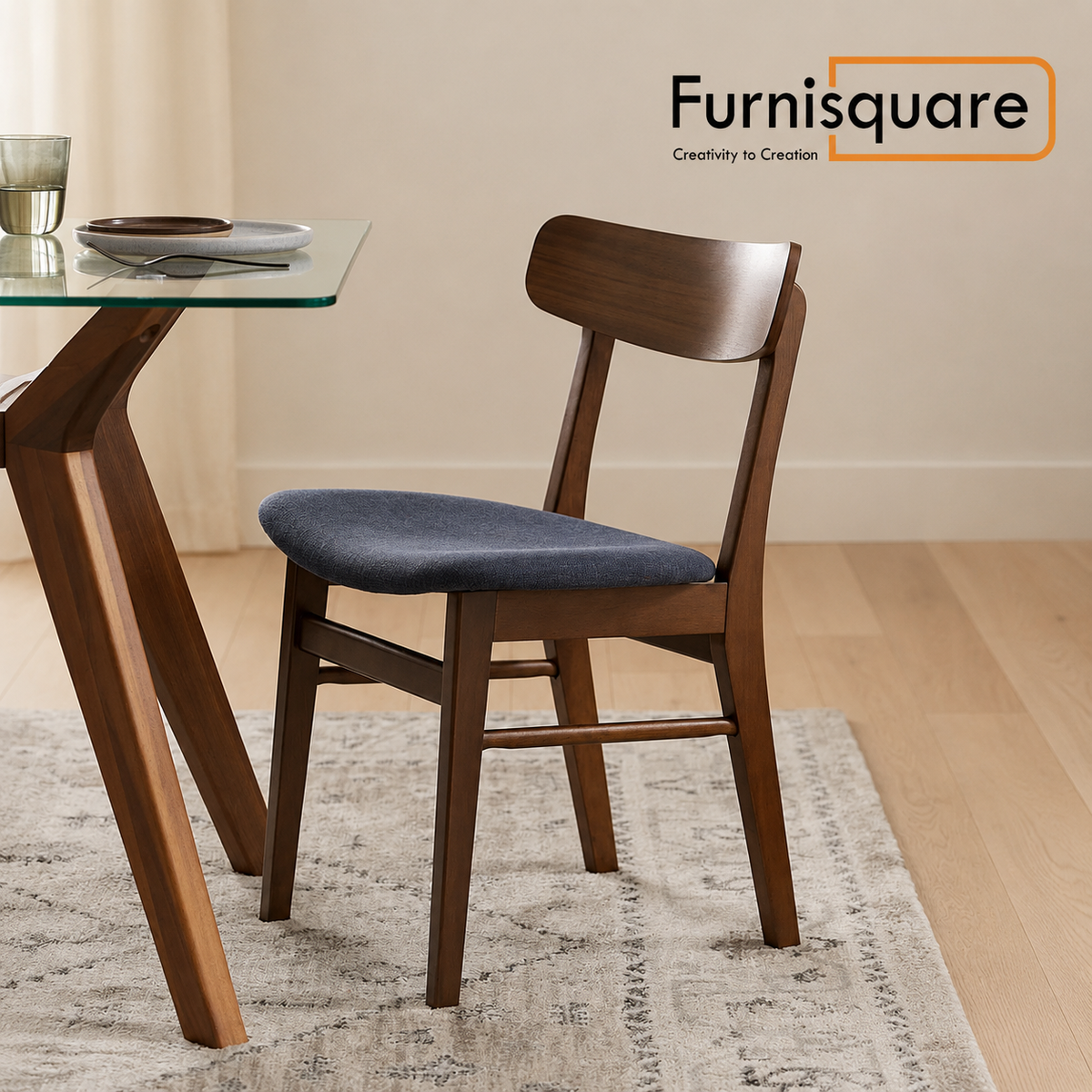 Solid Wood Chair for Dining & Study Space with Cushioned Seat