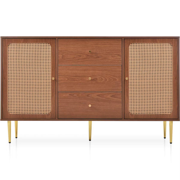Solid Wood Rattan Sideboard Cabinet for Living Room in Walnut Finish - alternate