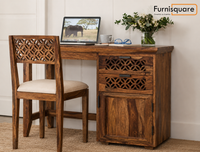 Solid Wood Study Table with Drawers Storage in Natural Finish