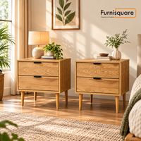 Wooden Bedside Table with Drawer in Natural Finish