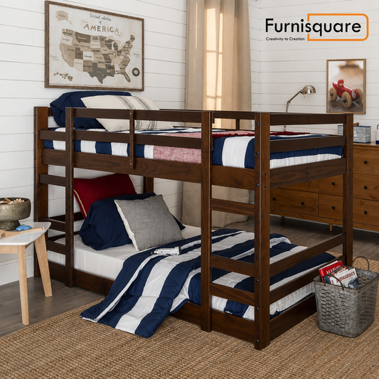 Solid Wood Twin Over Twin Bunk Bed with Angled Ladder