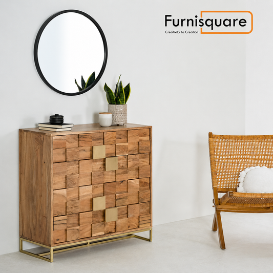 Solid Wood Chest of Drawer for Living Room in Natural Finish