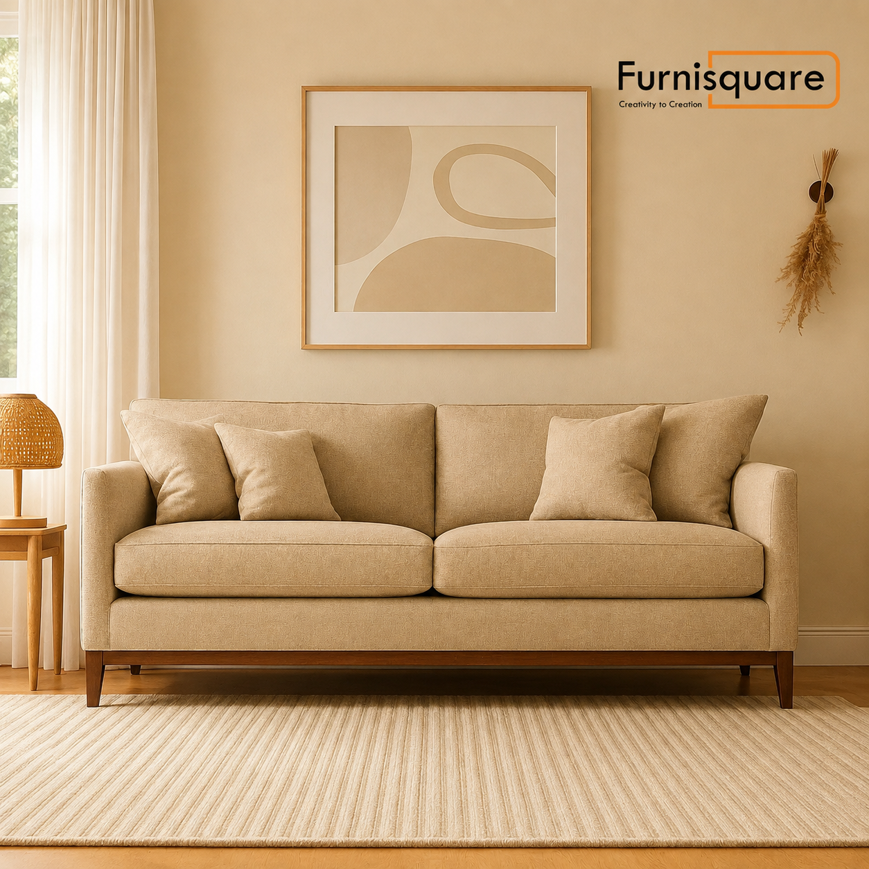 Wooden 3-Seater Sofa Set for Living Room