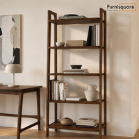 Wooden Bookshelf for Living Storage in Walnut Finish