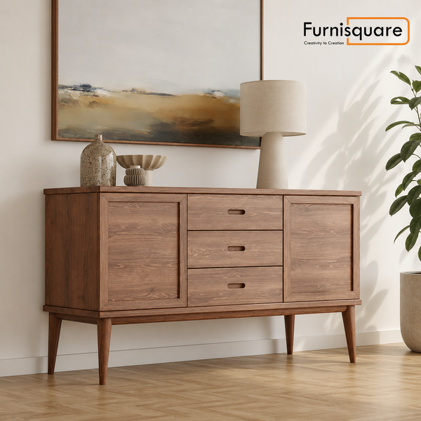 Solid Wood Sideboard with Integrated Pulls & Tapered Legs