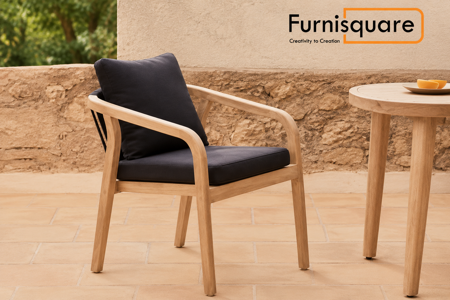 Wooden Dining Chair with Black Cushions