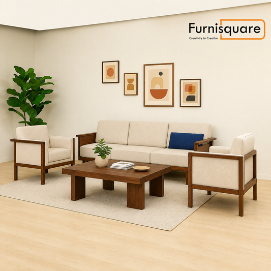Solid Wood Square Coffee Table with Block Legs