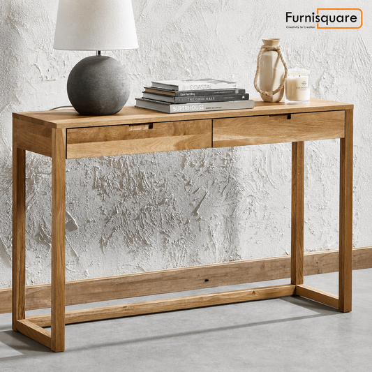 Solid Wood Console Table with 2 Drawers for Living Room