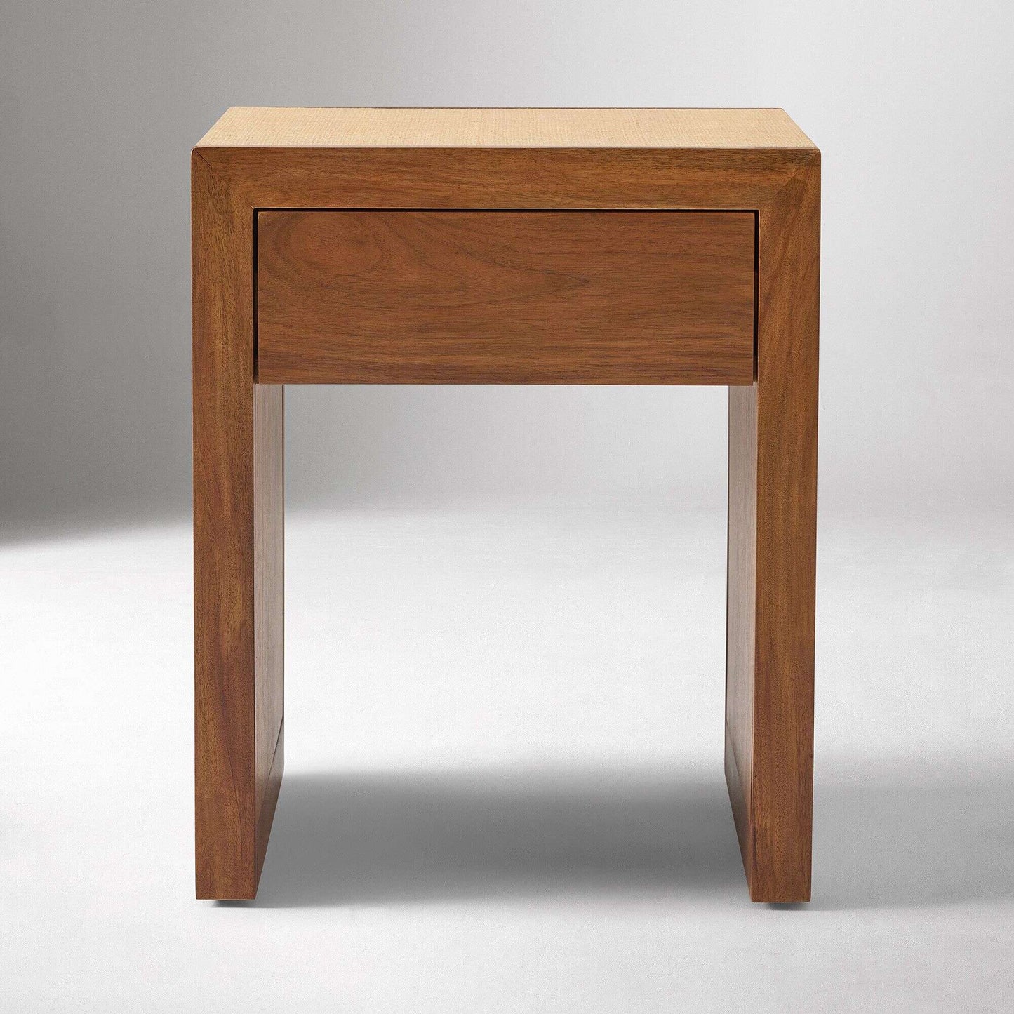 Solid Wood Side Table with Raffia and Drawer