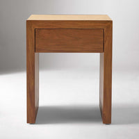 Solid Wood Side Table with Raffia and Drawer