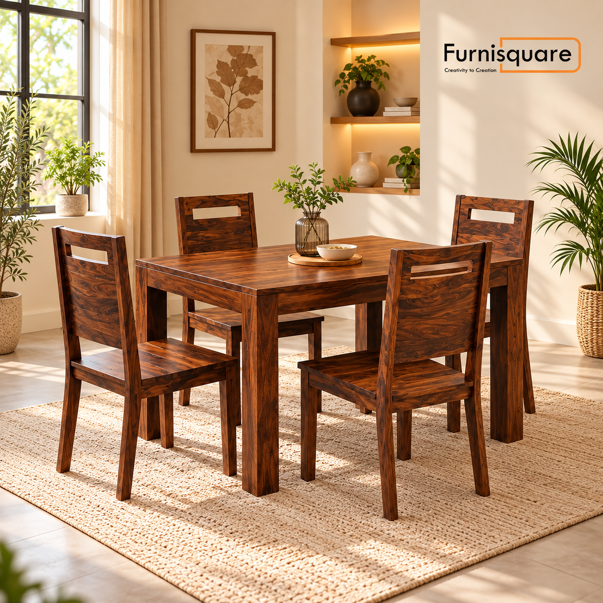 Sheesham Wood Dining Table 4 Seater with Chair for Dining Room