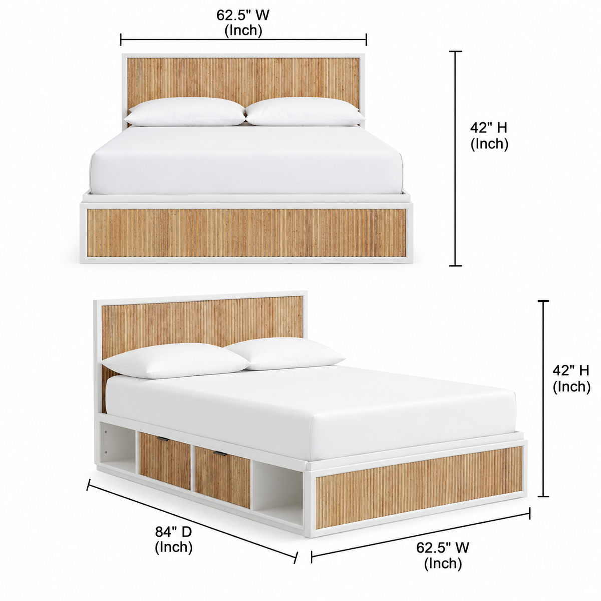 Solid Wood Platform Bed with Storage Drawers