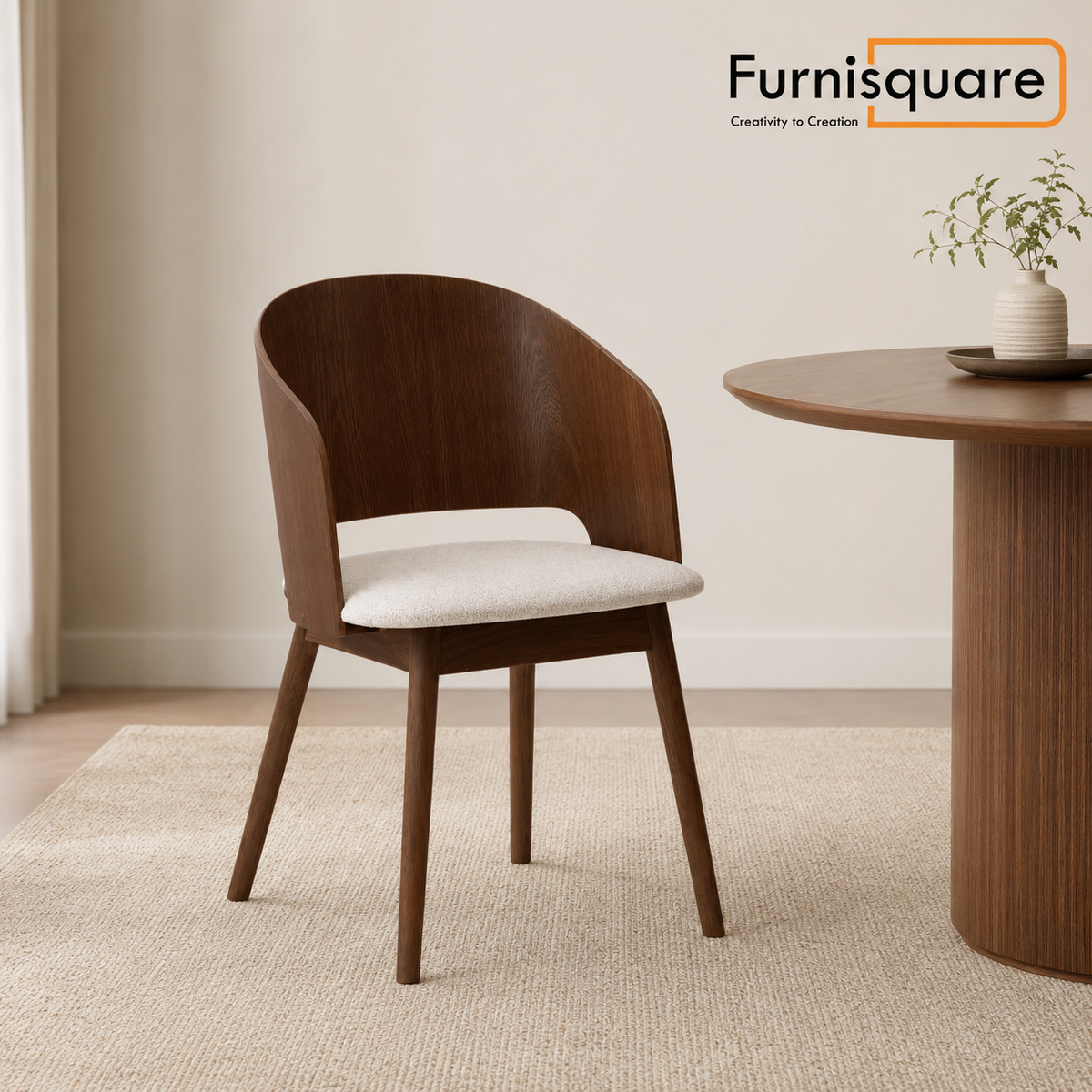 Solid Wood Dining Chair with Light Upholstery for Dining Room