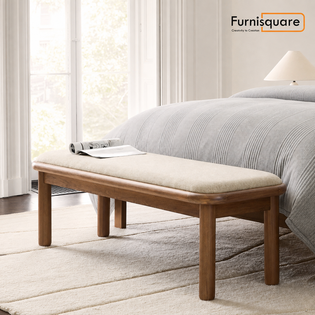 Wooden Upholstered Bench | Bedroom or Entryway Bench