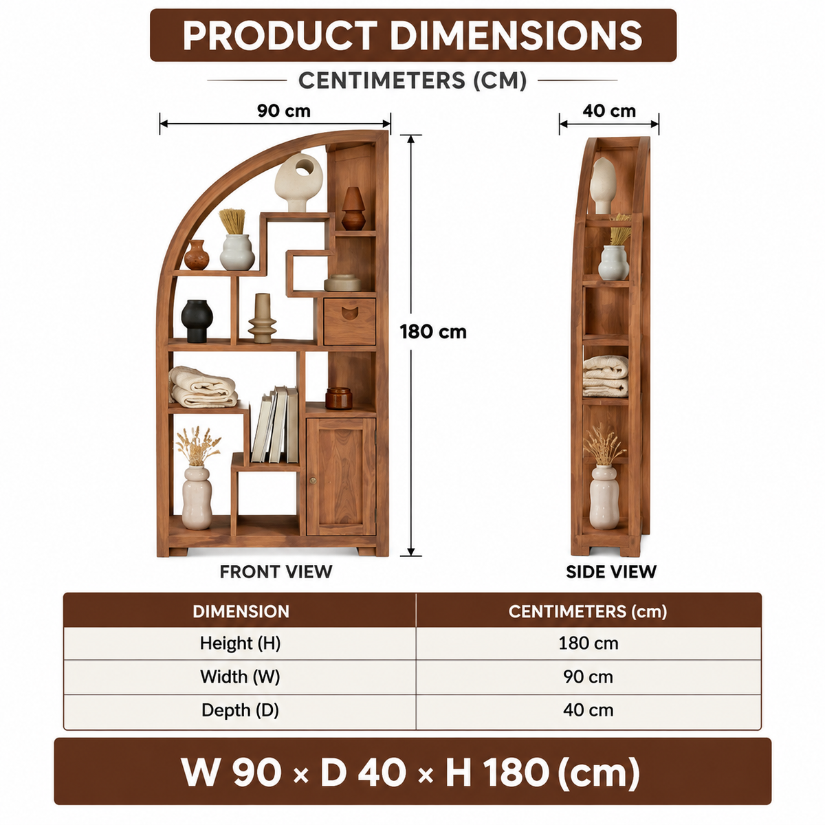 Wooden Bookshelf for Living Storage in Natural Finish