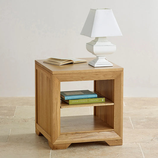 Solid Wood Bedside Table with 2 Shelves for Bedroom