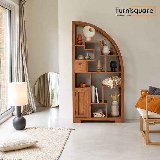 Wooden Bookshelf for Living Storage in Natural Finish