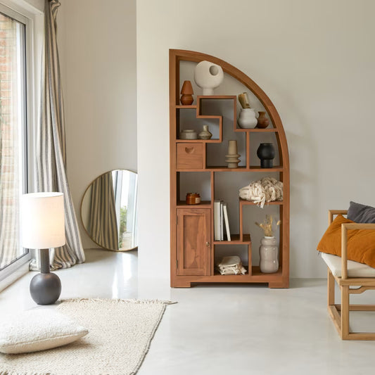 Wooden Bookshelf for Living Storage in Natural Finish