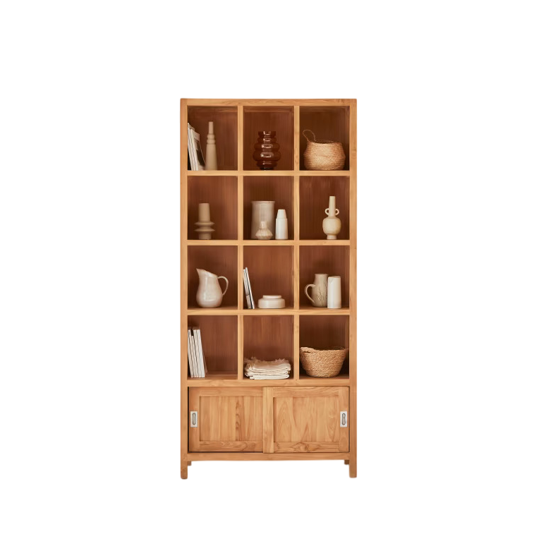 Wooden Bookshelf for Living Storage in Honey Finish