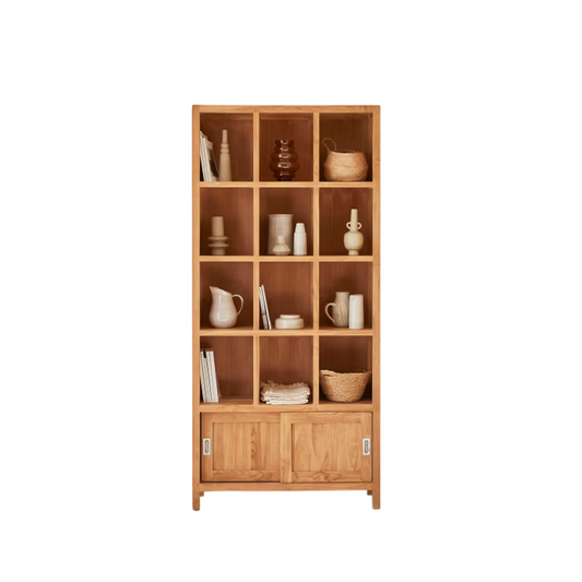 Wooden Bookshelf for Living Storage in Honey Finish