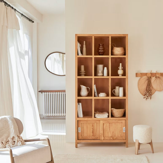 Wooden Bookshelf for Living Storage in Honey Finish