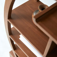 Wooden Round Bookshelf for Living Storage in Walnut Finish