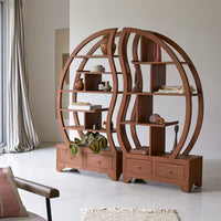Wooden Round Bookshelf for Living Storage in Walnut Finish