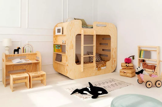 Solid Wood Kids' Bunk Bed with Rounded Edges & Ladder