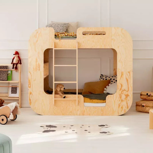 Solid Wood Kids' Bunk Bed with Rounded Edges & Ladder