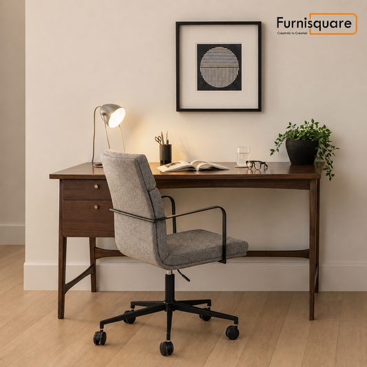 Solid Wood Study Table with Drawers Study Room in Walnut Finish