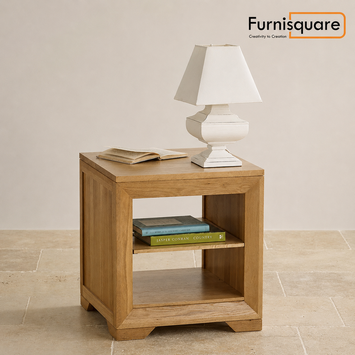 Solid Wood Bedside Table with 2 Shelves for Bedroom