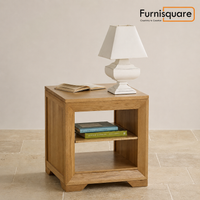 Solid Wood Bedside Table with 2 Shelves for Bedroom