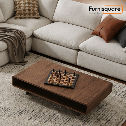 Wooden Coffee Table with Open Shelf in Walnut Finish
