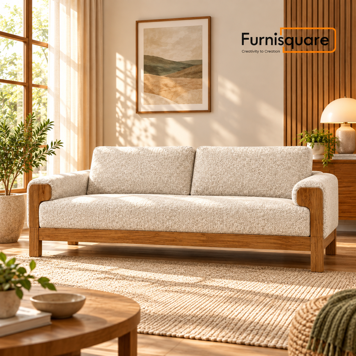 Solid Wood Upholstery Sofa Set 3-Seater for Living Room