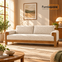 Solid Wood Upholstery Sofa Set 3-Seater for Living Room