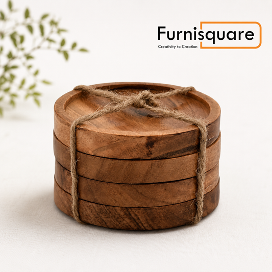 Wooden Round Tea Coaster set of 4