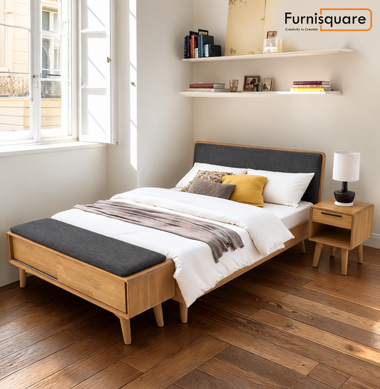 Wooden Diwan Bed with Upholstered Headboard