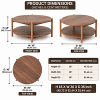 Solid Wood Round Coffee Table with Double Shelf