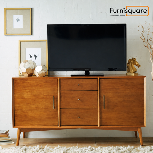 Solid Wood Media Console in Natural Finish for Entertainment Space